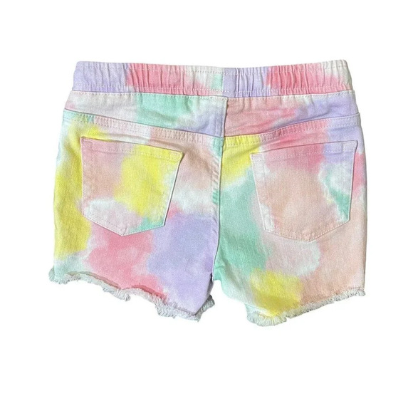Cat & Jack Girls Tie Dye Cutoff Shorts Medium Pastel Elastic Waist Drawstrings - Picture 2 of 3